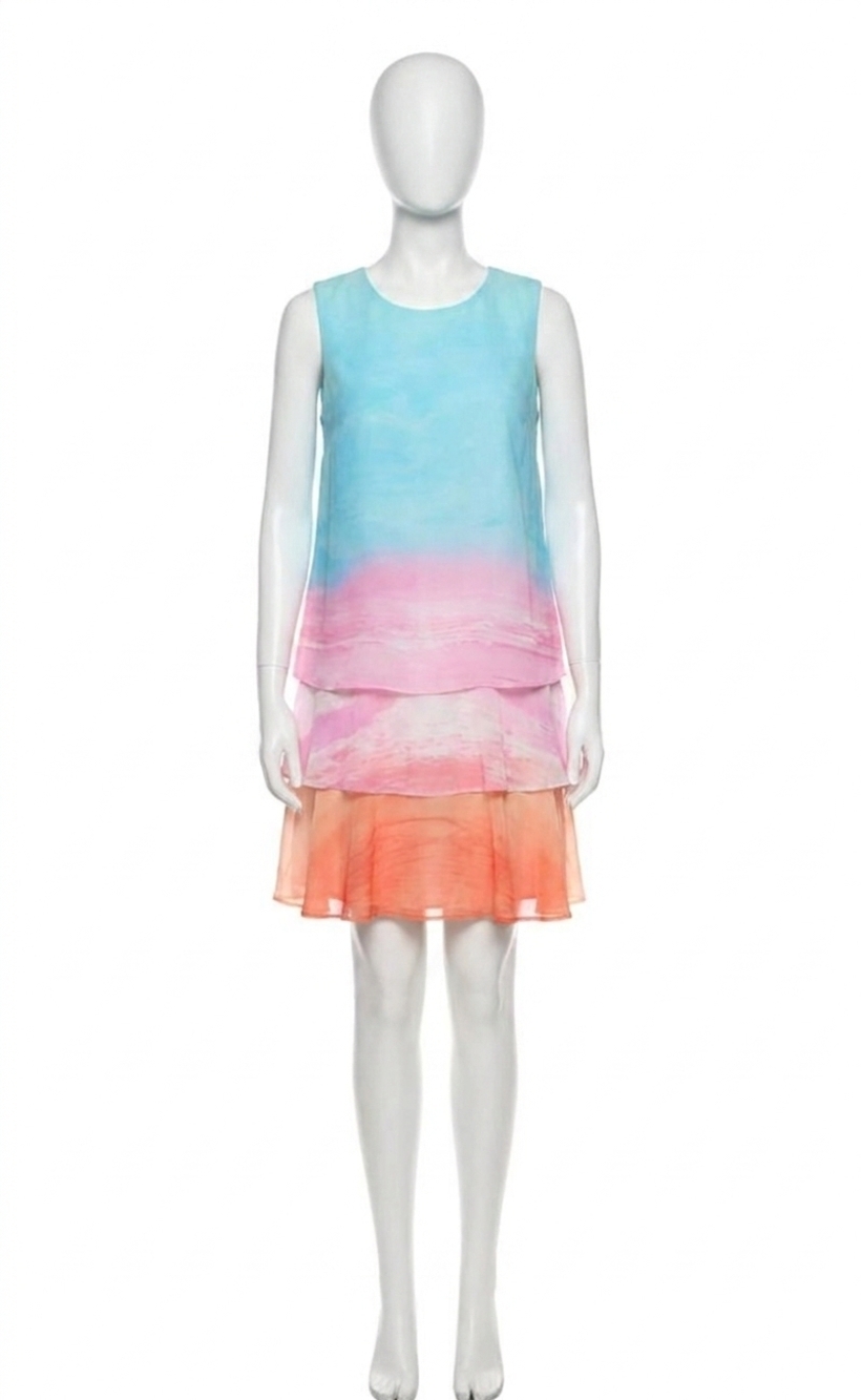 NEW FRANK LYMAN sleeveless layered dress in pastel